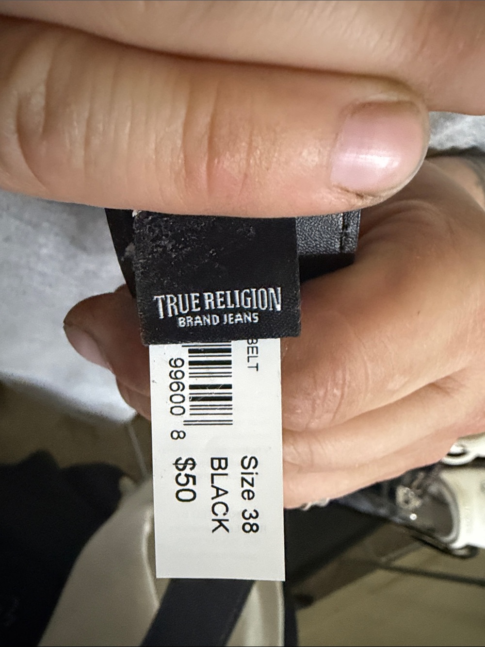 True Religion Black Leather Belt with Branded Tag